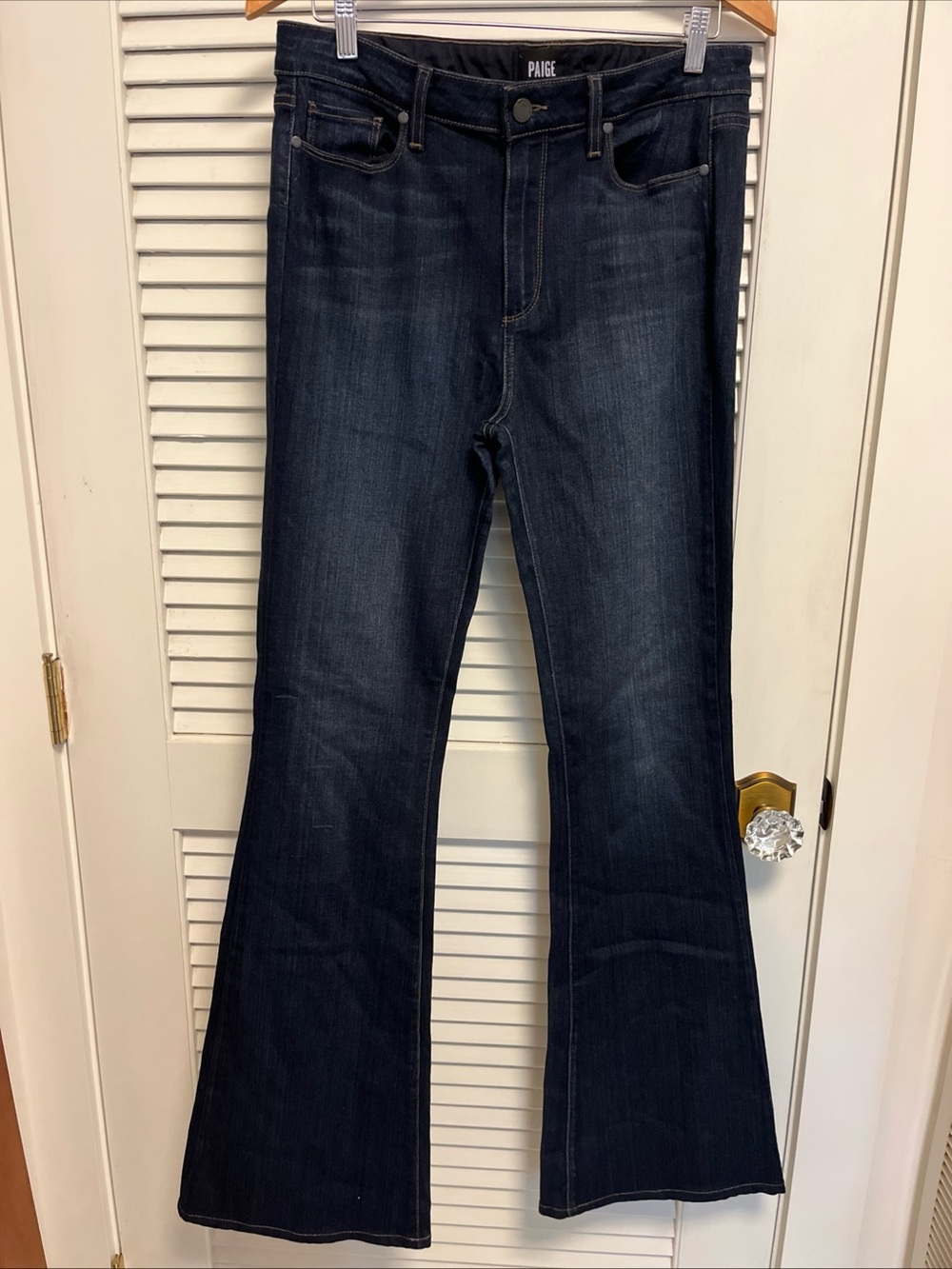 PAIGE High Rise Bell Canyon Jeans Size 32 Bohemian Flare Leg Dark Wash